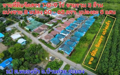 ขายที่ดินเปล่า ขนาด 60, 62, 65 ตร.วา ราคาแปลงละ 500,000 บาท และ ที่ดินขายรวม 2 แปลง เนื้อที่ 127 ตร.วา ราคา 1.5 ล้านบาท