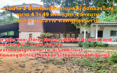 ขายบ้าน 2 ชั้น พร้อมสวนผลไม้ บนที่ดินแปลงใหญ่ 4 ไร่ 49 ตร.วา | ราคาเพียง 4 ล้านบาท